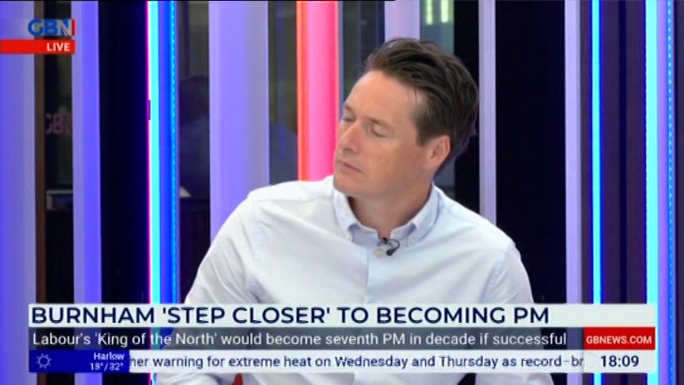 Broadcast still at 10m. GB News, New: Dewbs & Co, 23 June 2026.