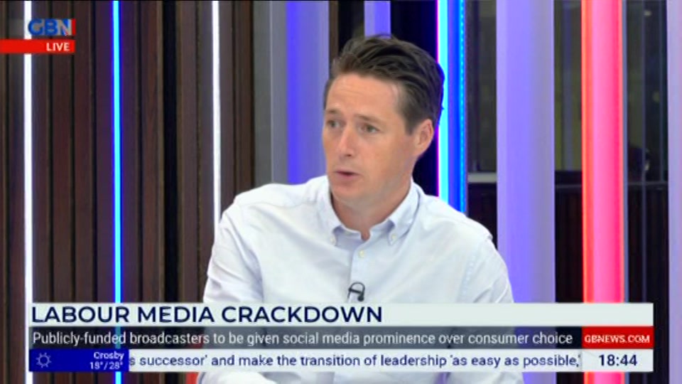 Broadcast still at 45m. GB News, New: Dewbs & Co, 23 June 2026.